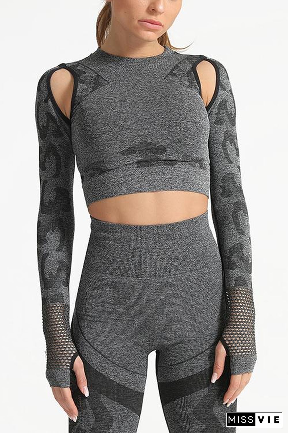 Camouflage Mesh Cut Out T Shirt Leggings Set