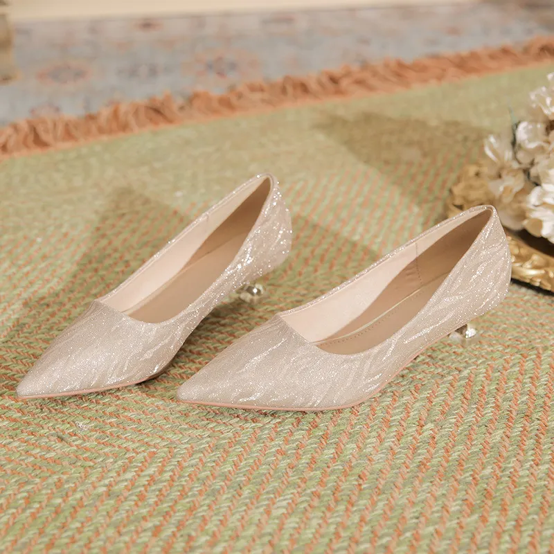Churchf Churchf Autumn New Soft Leather Head Not Tired Single Shoe Fine Heel Temperament Shallow Versatile High-Heeled Shoes Work Shoes