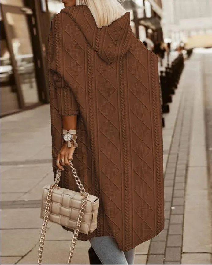 Brownm Twisted Texture Hooded Mid-length Trench Coats