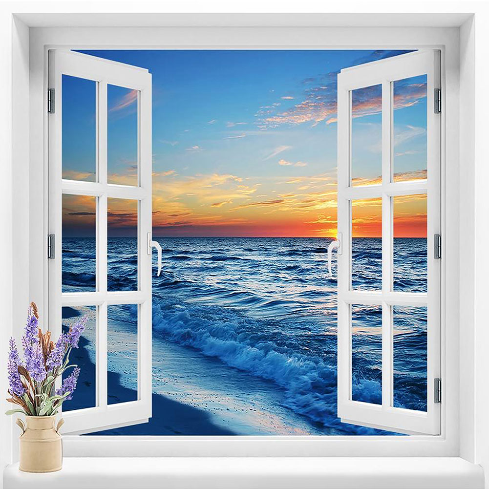 Window Seascape-Paint by Numbers-16"x16"/40x40cm