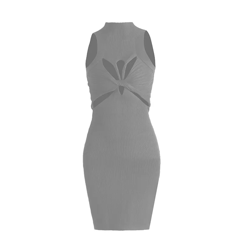 Brownm Spring 2025 New Hollow Knitted Vest Dress Slimy And Sexy Short-Packed Dress