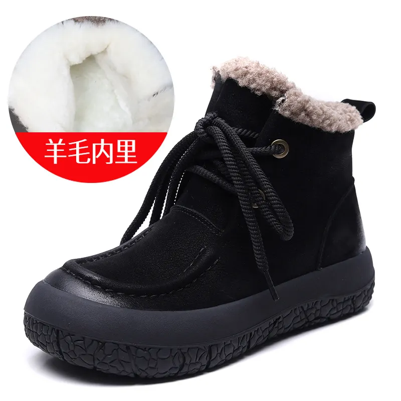 Yyvonne Layer Of Cowfleece Martin Boots Women Winter New Thick-Bottom Leisure Short Boots Warm Plus Cotton Boots