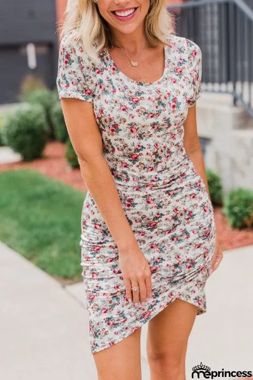 Fashion O Neck Printed Short Sleeve Dress