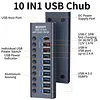 USB Hub, Aluminum 10-Port USB 3.0 Hub With 10 USB 3.0 Data Transfer Ports, USB Splitter With Individual Switch And 60W (12V/5A) Power Adapter