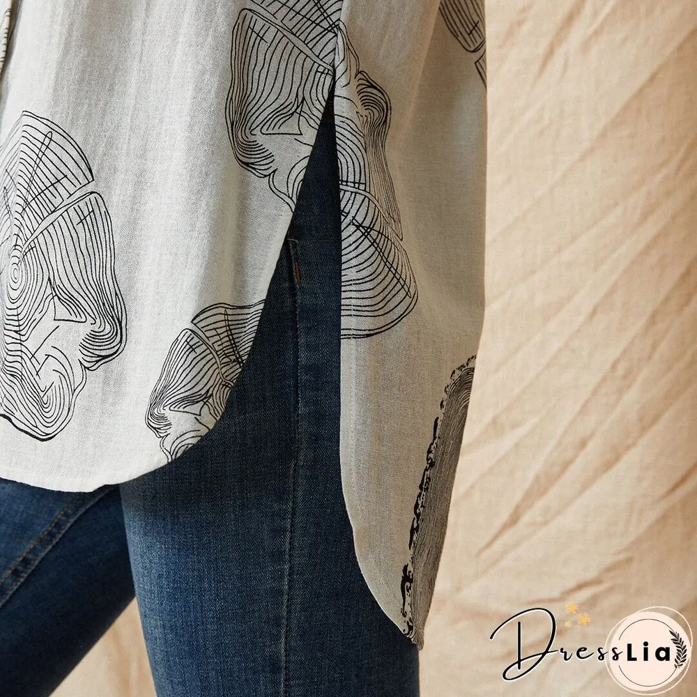 Geometry Print Long Sleeves Casual Loose Blouse With Pockets