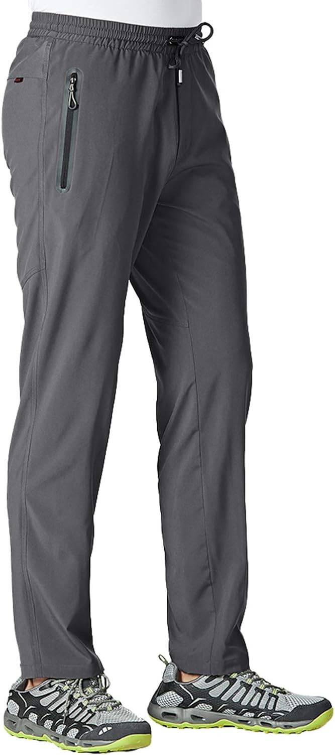 Tbmpoy Men's Lightweight Hiking Travel Pants Breathable Athletic Fishing Active Joggers Zipper Pockets