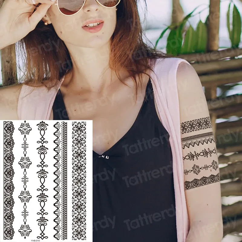 stockings tattoo legs black henna lace legging tatoo thigh hand rose flower jewelry stickers indian arabic water body decal