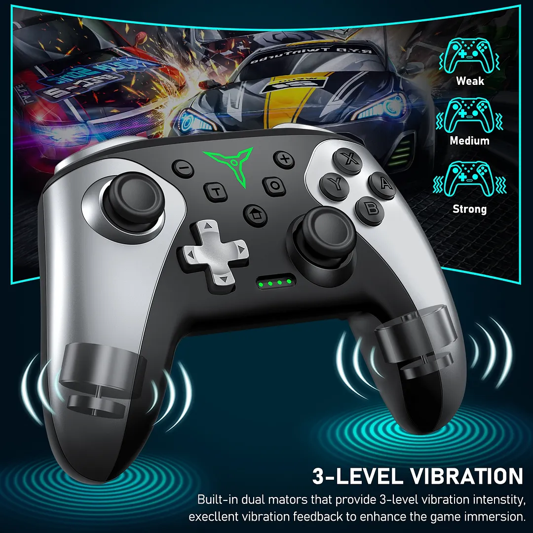 DinoFire Wireless Nintendo Switch Controller for Switch/Switch Lite/OLED, Switch Controller Compatible with Dual Motors(Green)
