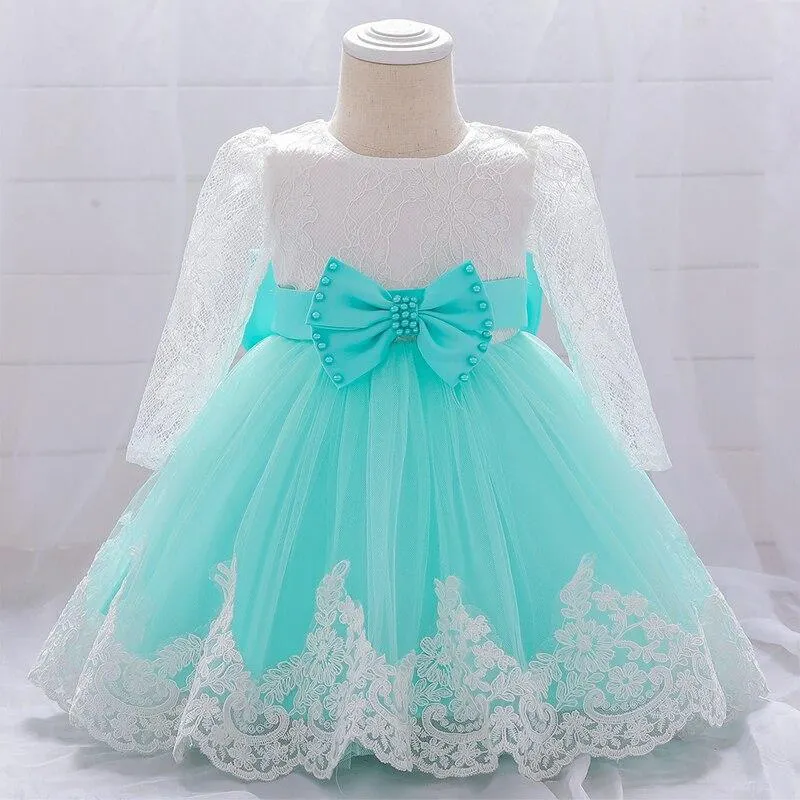 2021 Summer Clothes Baby Girl Dress Long Sleeve 2 1st Birthday Dress For Girl Frock Party Princess Baptism Dress Infant Flower