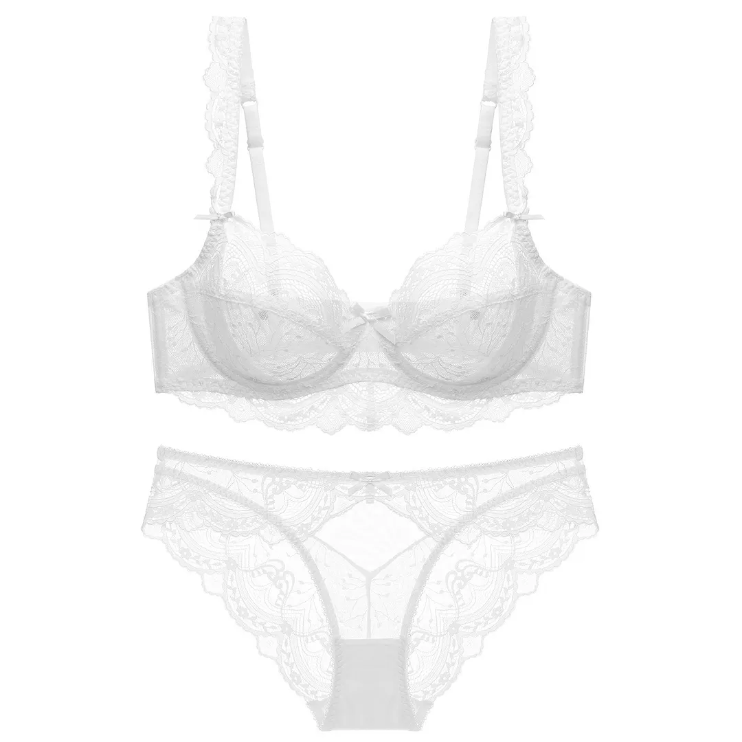 Churchf Lace Underwear Suit Female Pure Lust Wind Gathered Bra Sexy Red Breathable Thin Large Size Bra
