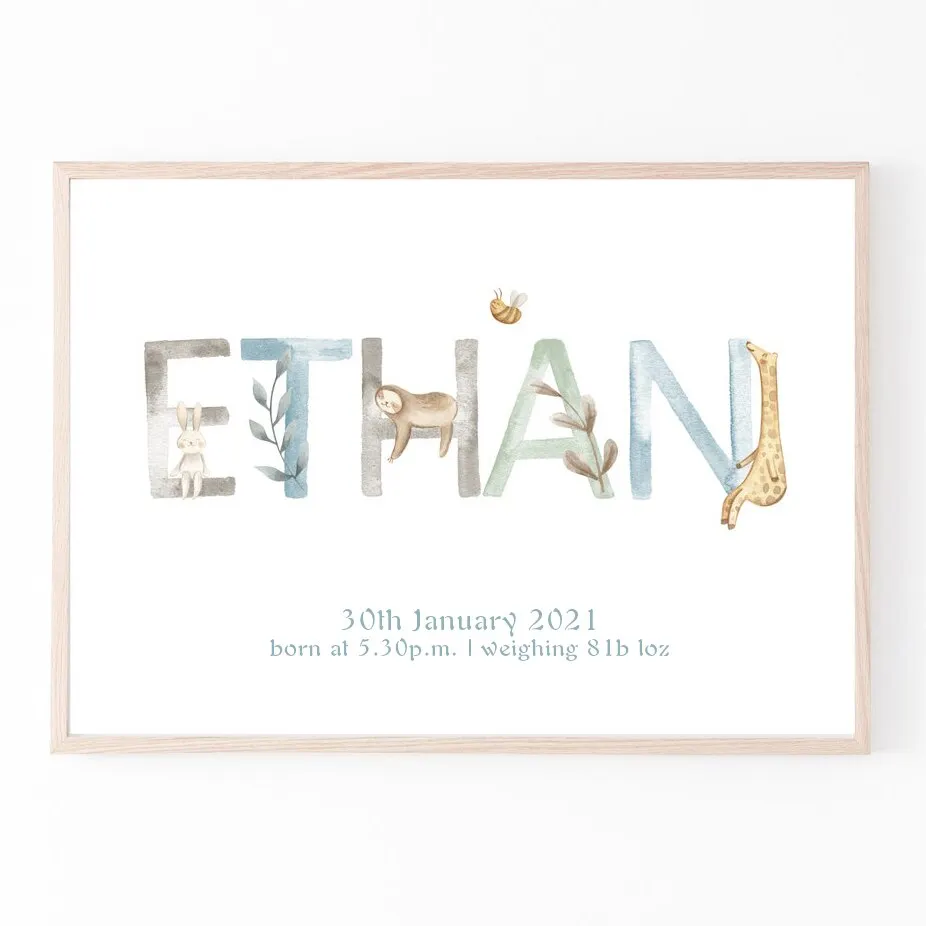 Personalized Poster Baby Name Custom Canvas Painting Nursery Print Pictures Newborn date of birth Wall Art for Baby Rooms Decor
