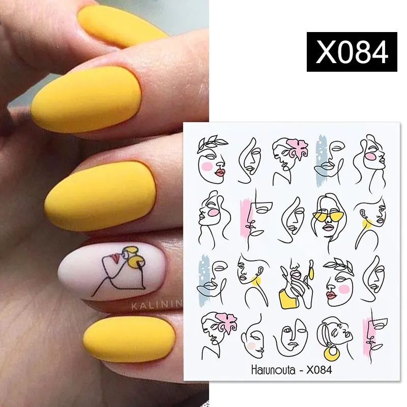 Harunouta Geometrics Line Water Decals Stickers Flower Leaves Tropical Plants Slider For Nails Spring Summer Nail Art Decoration