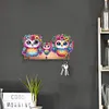 Wooden Special Shaped Three Owls Family Diamond Art Craft Wall Hooks Home Decor