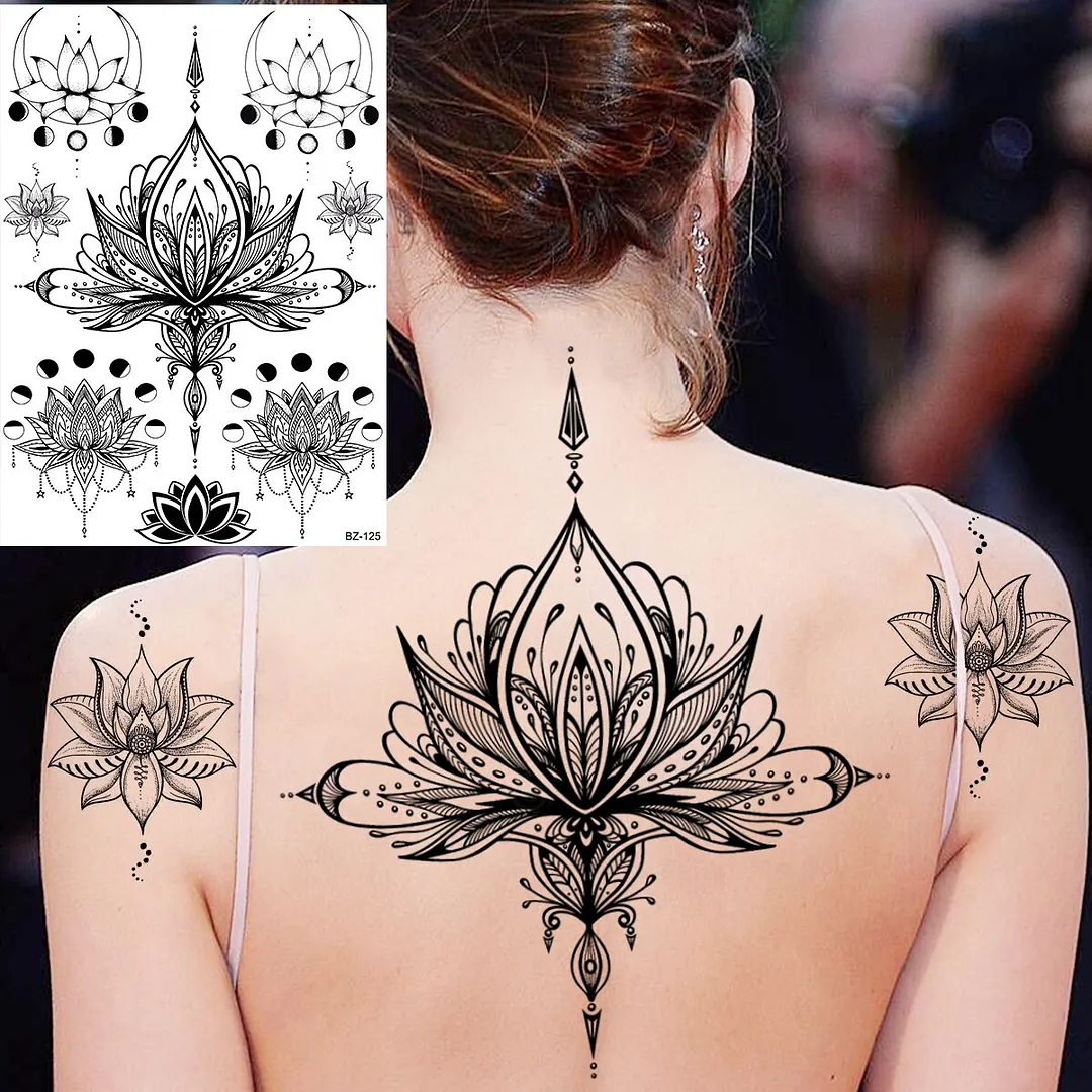 Sdrawing Peony Flower Temporary Tattoos For Women Adults Realistic Compass Moon Pendant Fake Tattoo Sticker Arm Body Tatoos