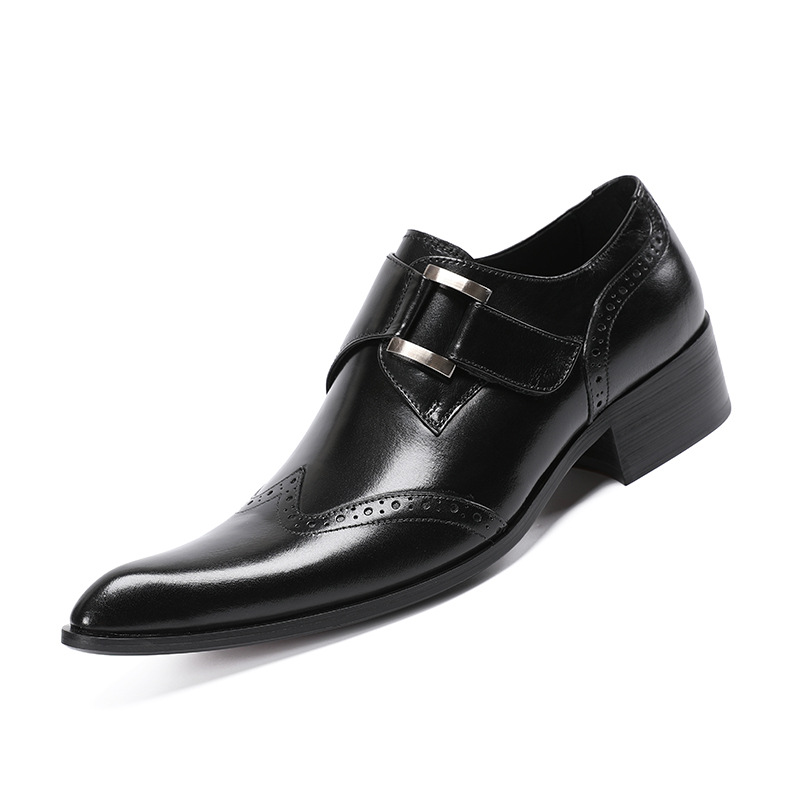 VCSHOES Men Leather Shoes Formal Dress Shoes Buckle Wing Tip Wedding Office Coffee Black Crocodile Prints Oxford Shoes For Men