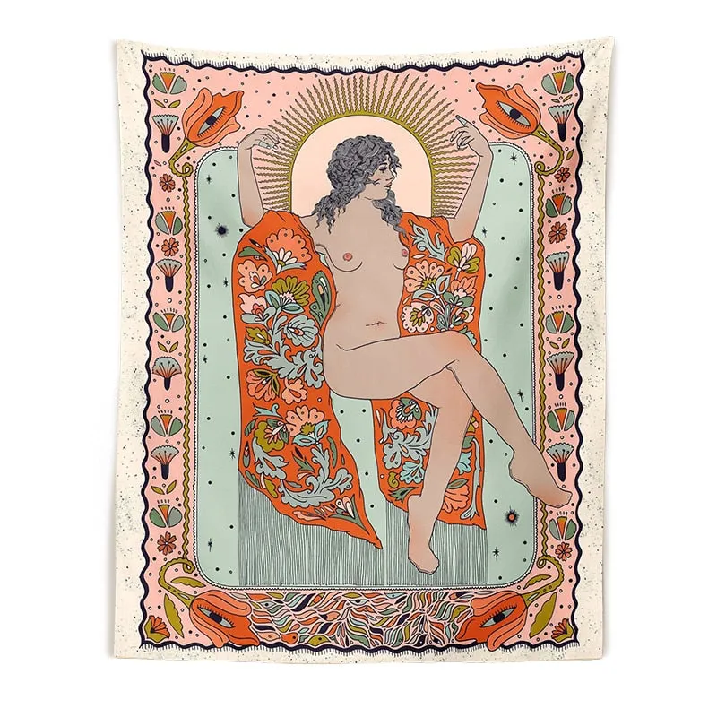 Skull Lover Tapestry Sexy Nude Women Tapestry Colorful Flower Moon Star Tapestry Wall Hanging Aesthetic Room Wall Decor Art