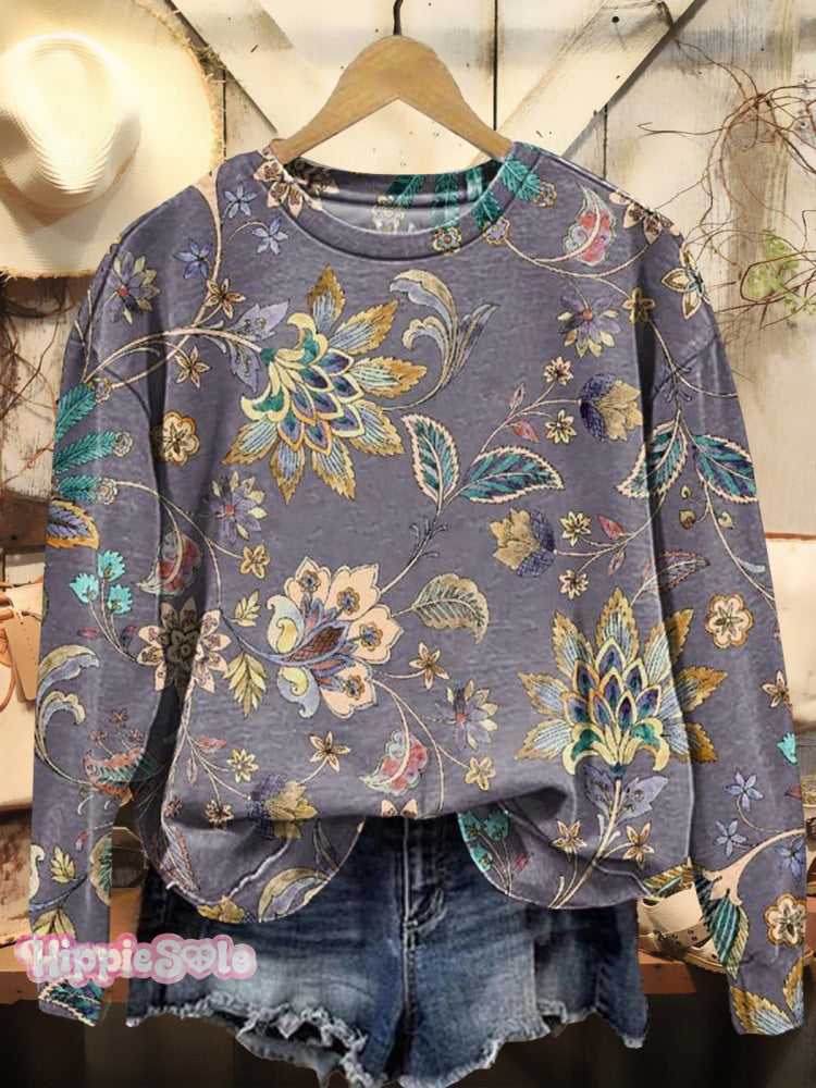 Women&rsquo;s Folk Floral Art Graphic Print Casual Sweatshirt Multicolor / S