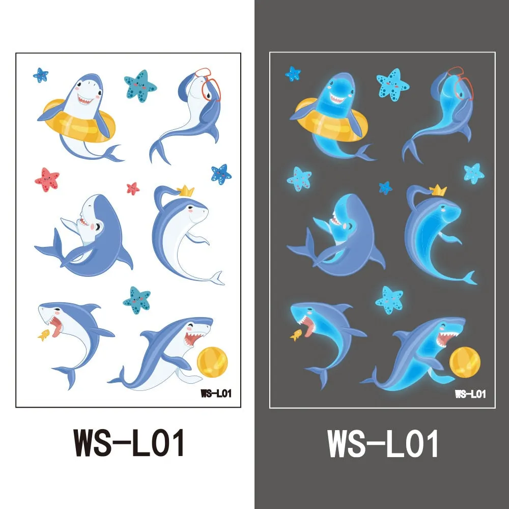 European and American children waterproof tattoo stickers cute dinosaur mermaid cartoon blue luminous temporary tattoo stickers