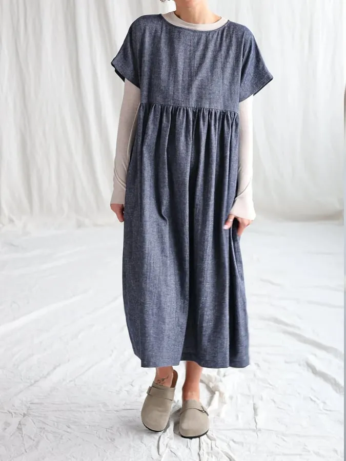 Women's Cotton and Linen Casual Loose Pocket Dress
