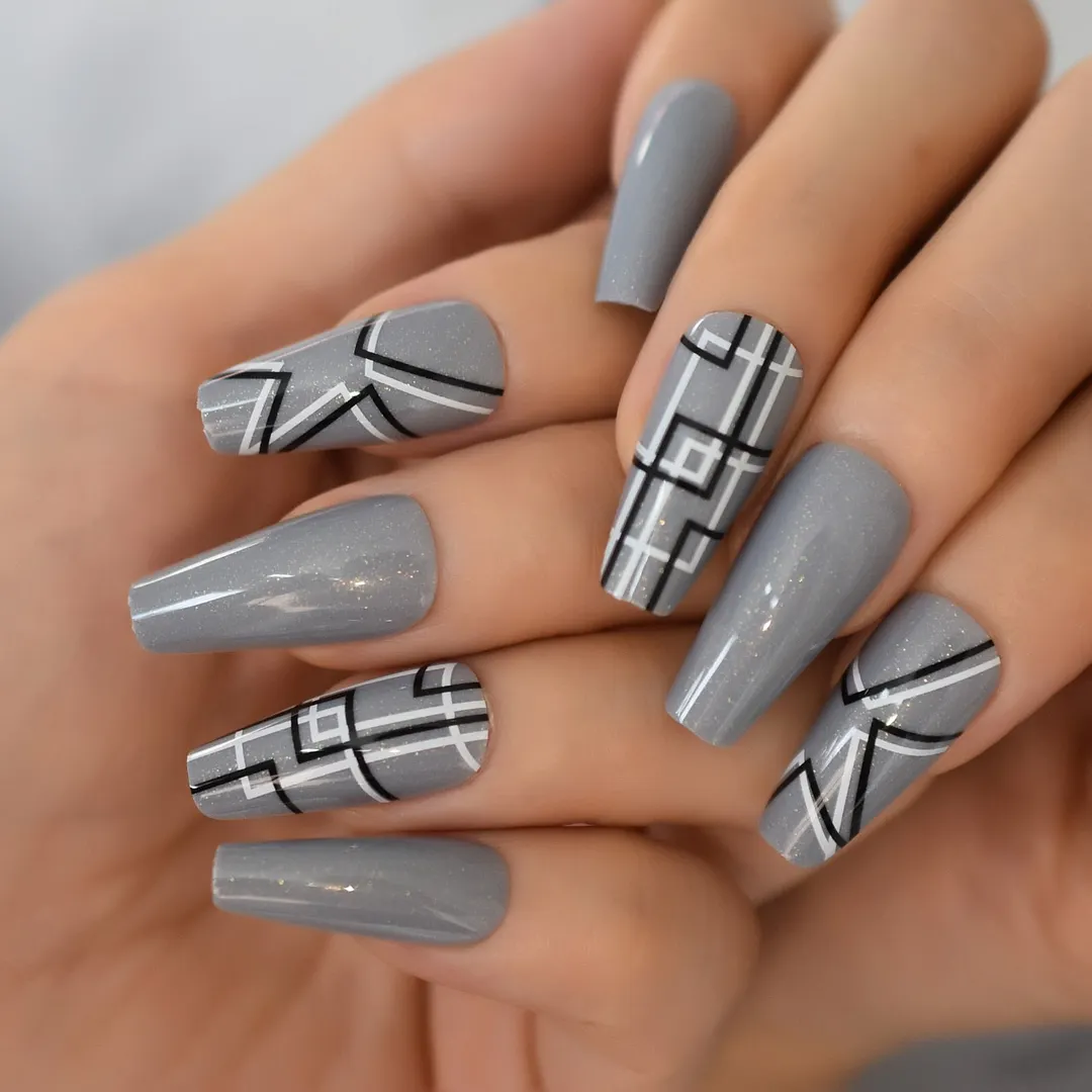 Glitter Nails Tips With Design Charms Leopard Wild Supplies For Professionals Press On Nails Coffin Extra Long EchiQ Nails Set-Nail Inspo