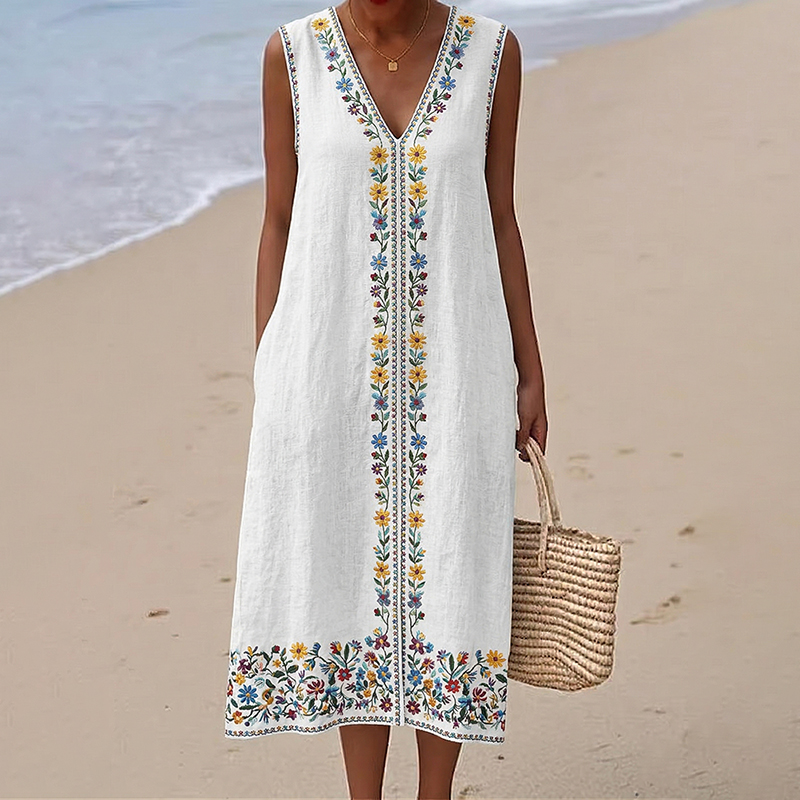 Women's Bohemian Floral V-neck Pattern Sleeveless Midi Dress elevenforest