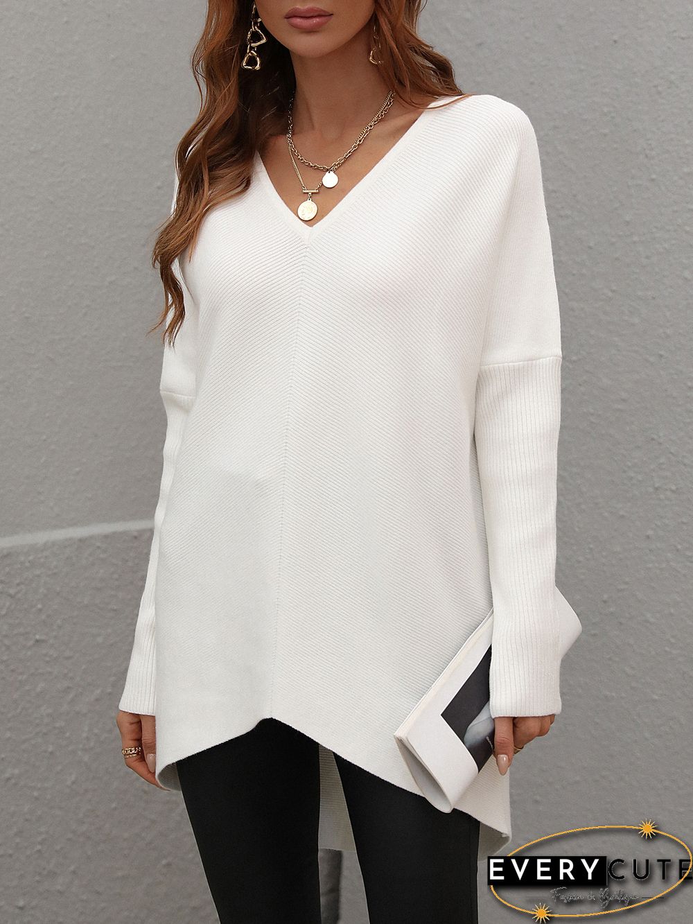 Knit Sweater Pullovers For Women Sweaters Fashion New Solid V Neck Backless Knitwear Tops Long Sweater Women's Full