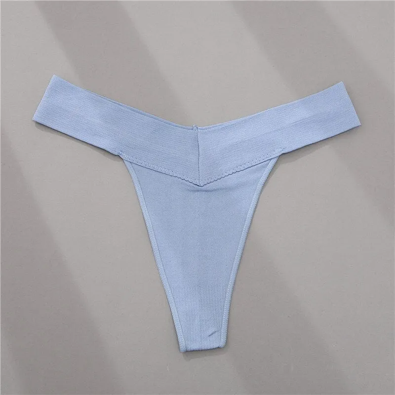 FINETOO Women Thong V Waist G-string 7 Solid Colors Seamless Femme Underwear T-Back Pantys Lingerie Sexy Panties For Girls S-2XL