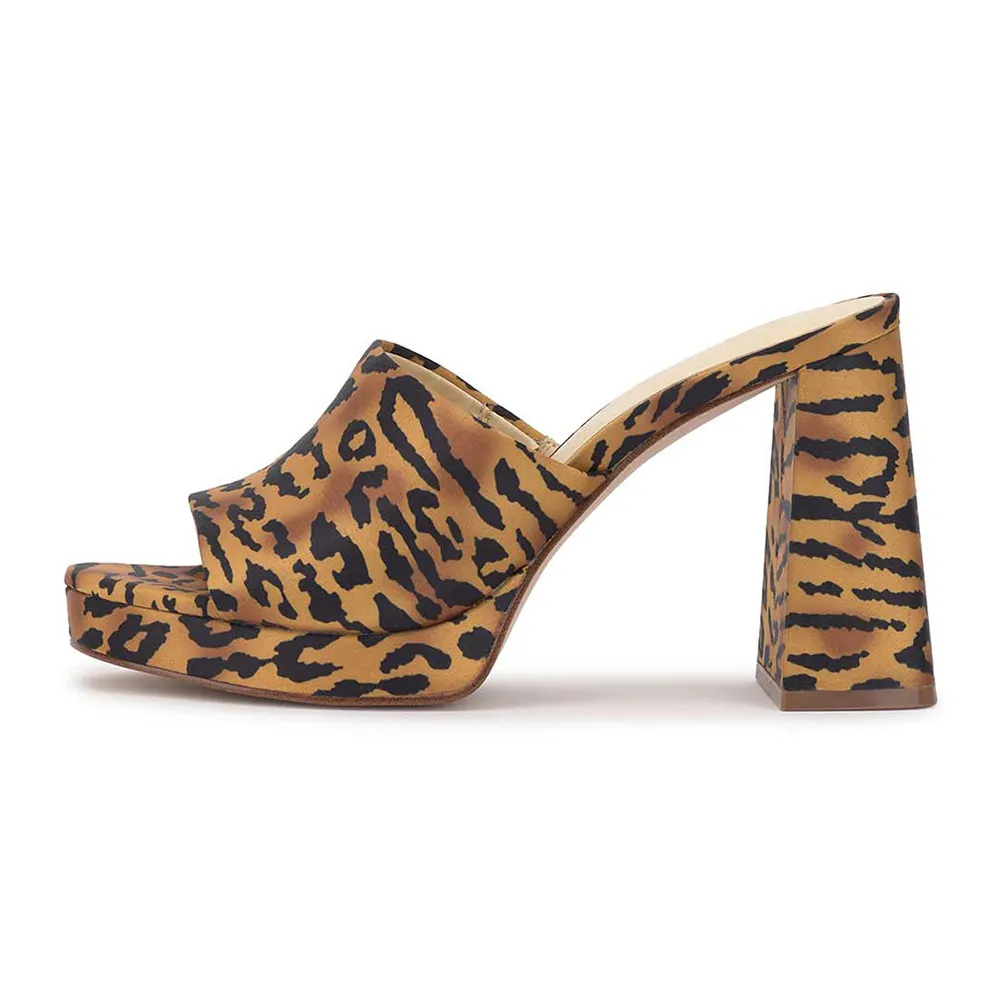 Fabric Tiger Print Open Toe Woven High Heel Mules with Platform