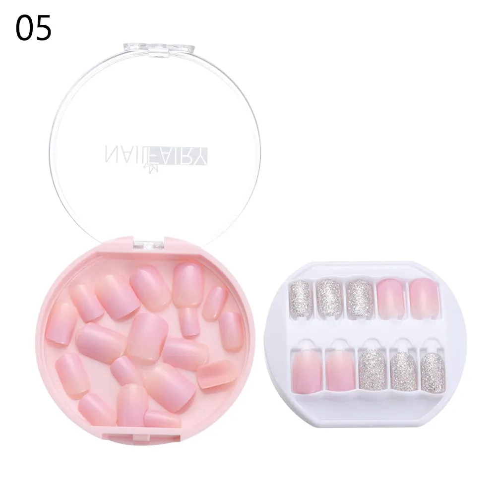30PCS/Set Fake Nails Press Coffin False Full Artificial Short Kiss Detachable Stick Designs Press Nails Art Tipsy Cover Box