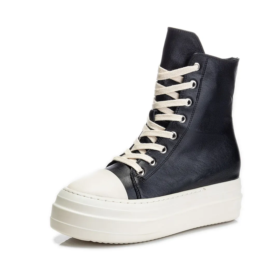 Yyvonne 2022 Chunky Sneakers Women Round Toe Leisure Outwear Black Casual Shoes Platform Lace-Up Trainers Handmade Sapatos Feminina
