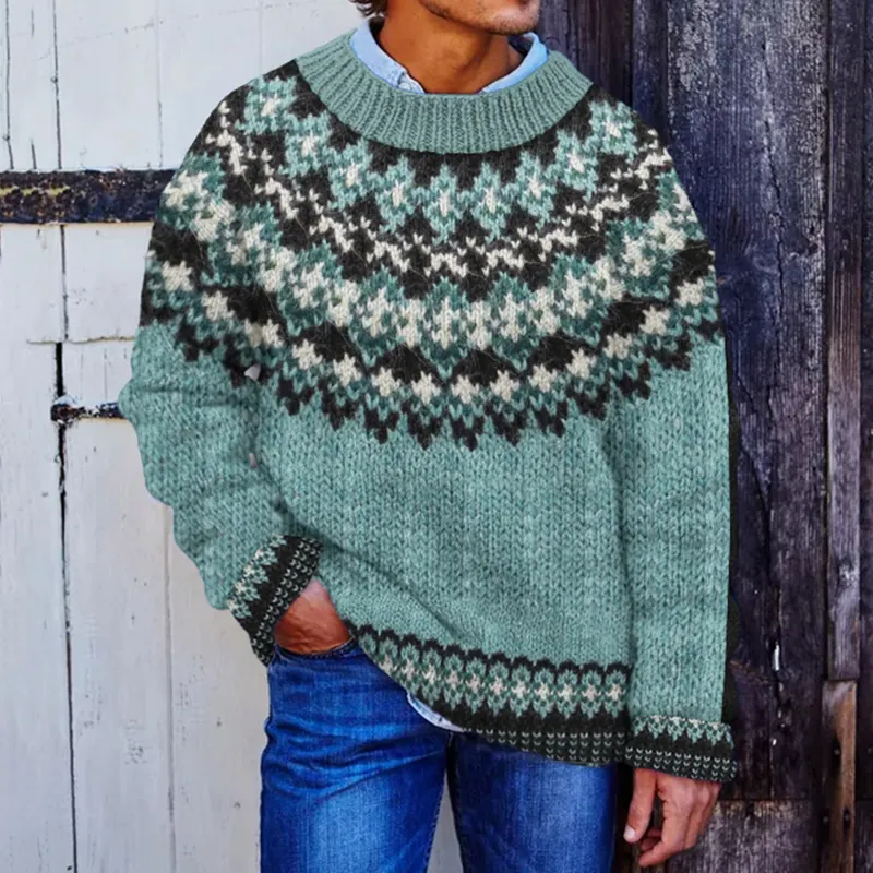 Mens Vintage Fair Isle Knitted Pullover Sweater
