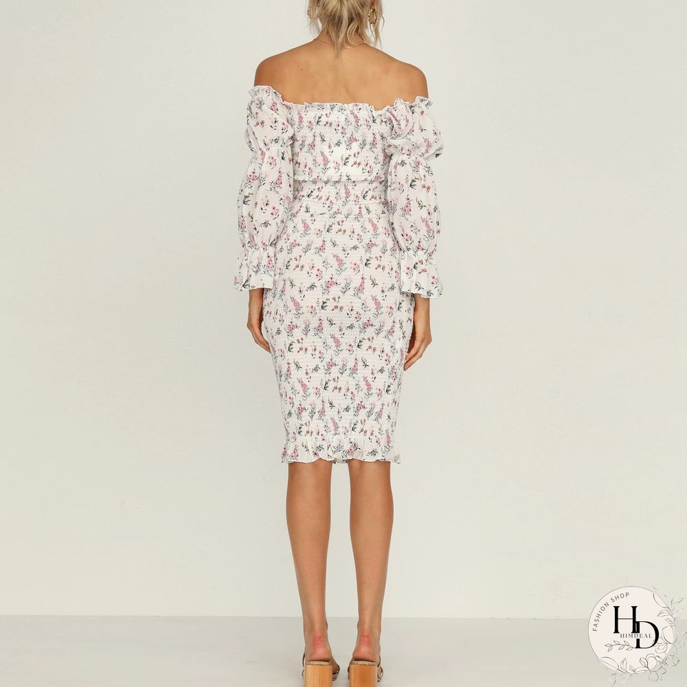 Fashion Strapless Printed Tight-Fitting Mid-Length Package Hip Skirt Spring And Summer Sweet Style