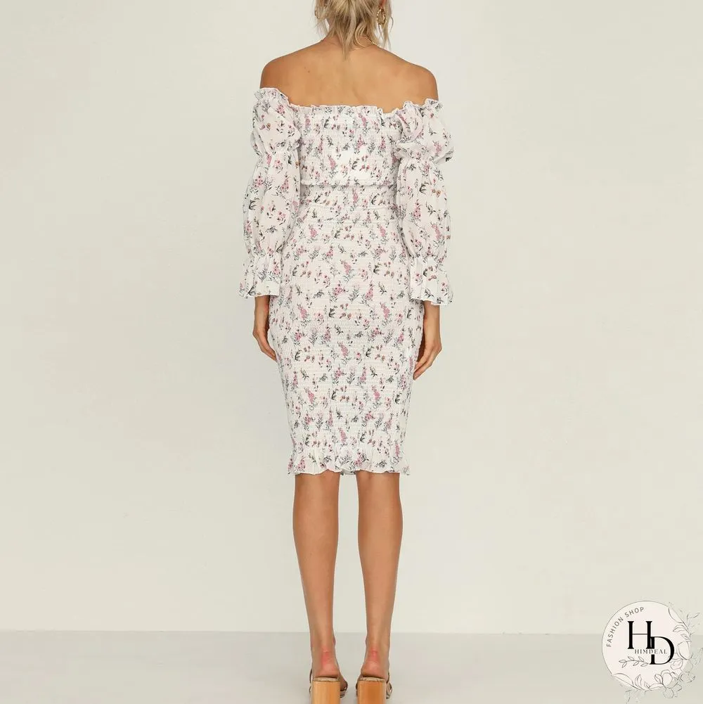 Fashion Strapless Printed Tight-Fitting Mid-Length Package Hip Skirt Spring And Summer Sweet Style