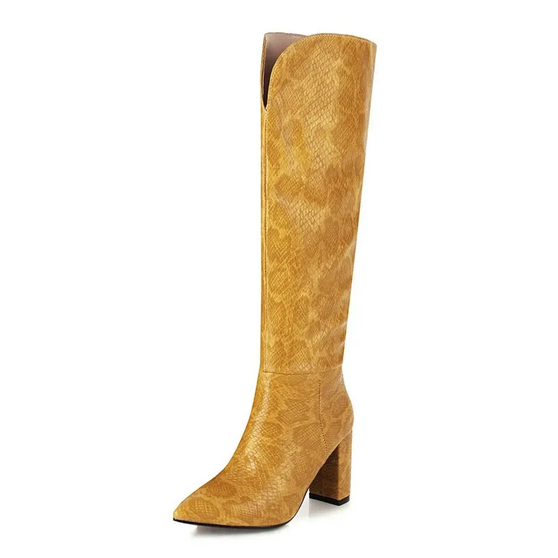 2020 Women knee high Boots Print High Heels Ladies Shoes Woman Party Dancing Pumps Basic microfiber Leather Boots size 42 43