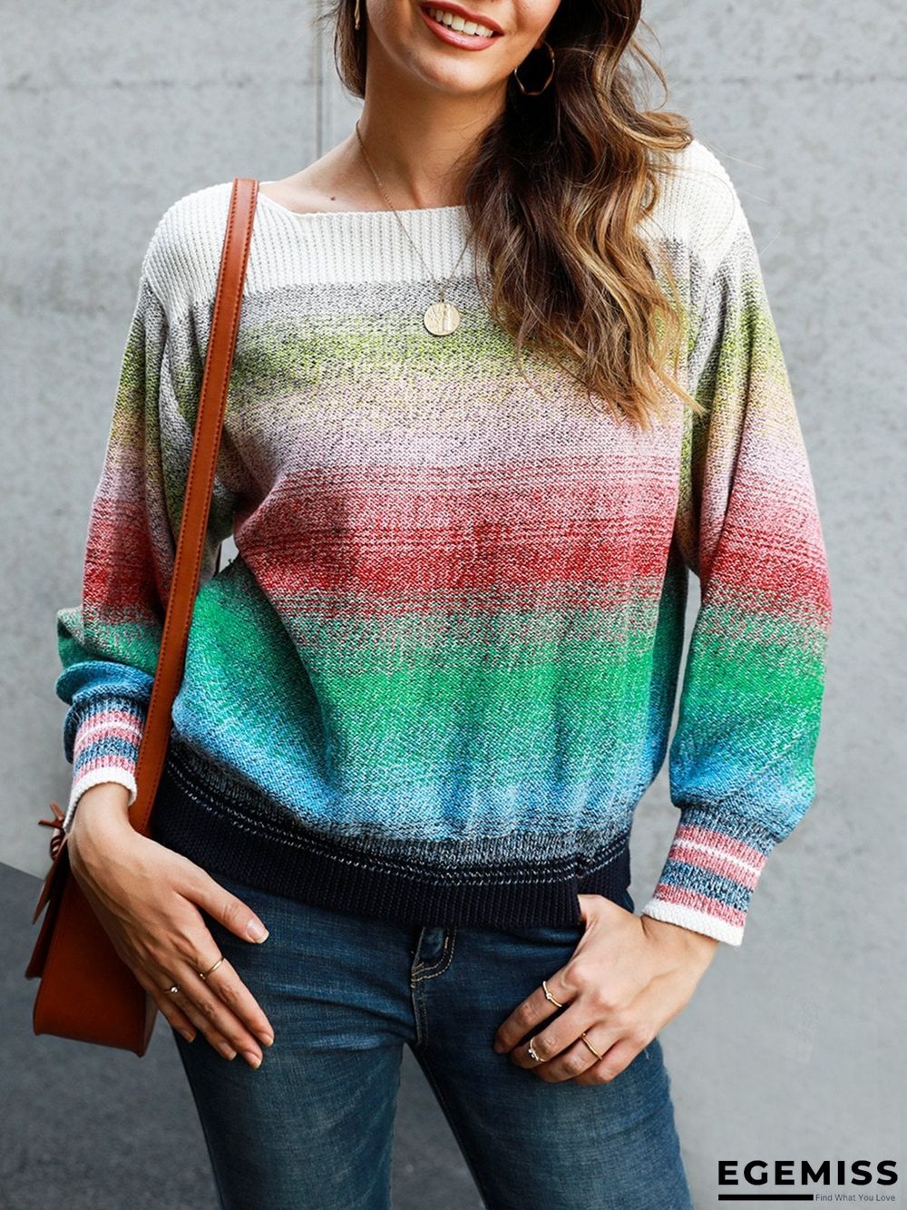 Color-Block Casual Ombre/tie-Dye Shift Sweater | EGEMISS