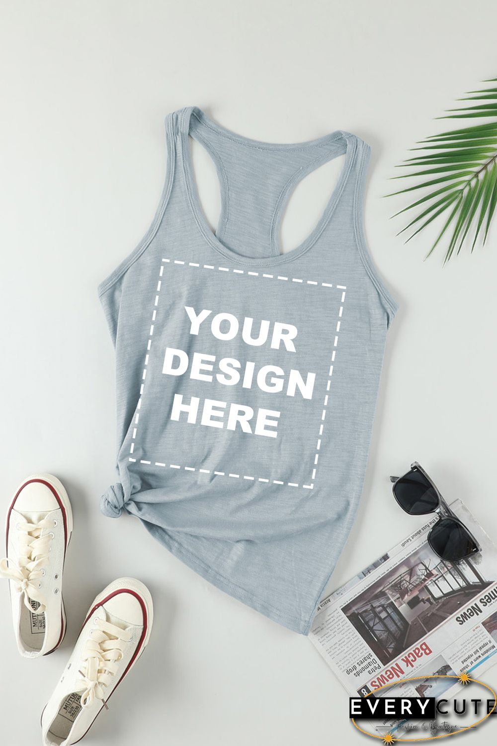 Blank Apparel - Gray Scoop Neck Basic Solid Tank Top