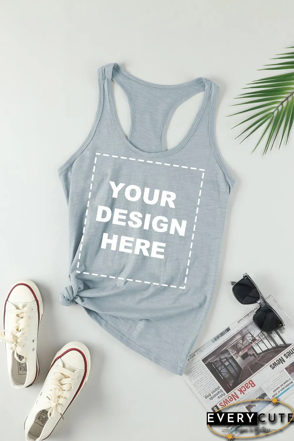 Blank Apparel - Gray Scoop Neck Basic Solid Tank Top