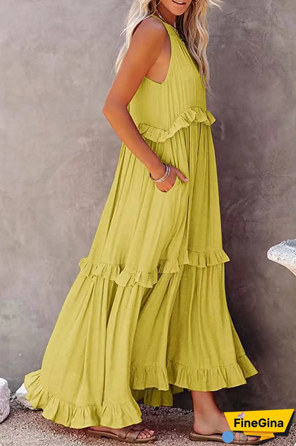 Pocketed Halter Textured Maxi Dress