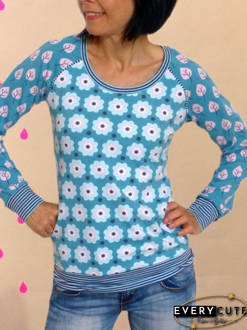 Casual Floral-Print Crew Neck T-shirt