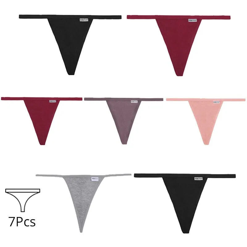 FINETOO 7Pcs/set Cotton Thongs Women Sexy T-Back Underpants Comfortable G-string Underwear M-XL Girls Soft Panties Lingerie 2022