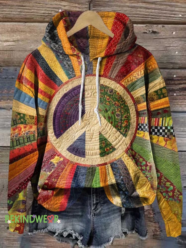 Retro Hippie Flower Peace Sign Love and Peace Casual Hoodie Sweatshirt Multicolor / S