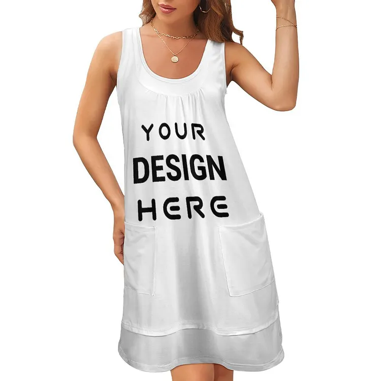 Personalized Design Women's Sleeveless U-neck  faux two-piece dress Full Print