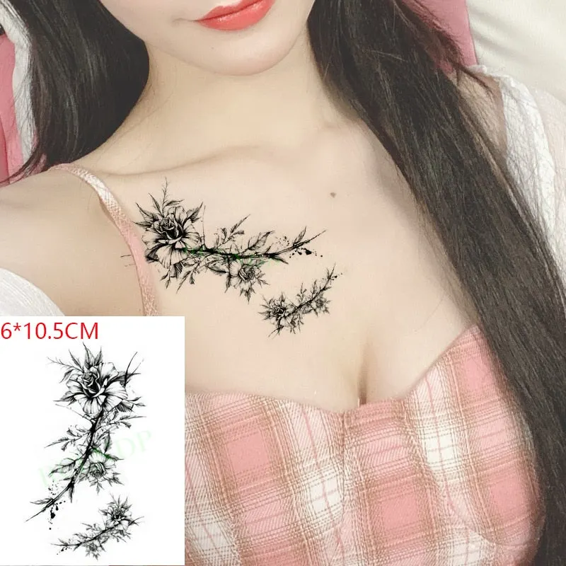 Waterproof Temporary Tattoo Sticker Small Cross Rose Flower on Finger Neck Hand Flash Tatoo Fake Tatto for Girl Women Men