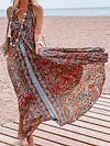 Ethnic Printed V-Beck Sleeveless Maxi Dress