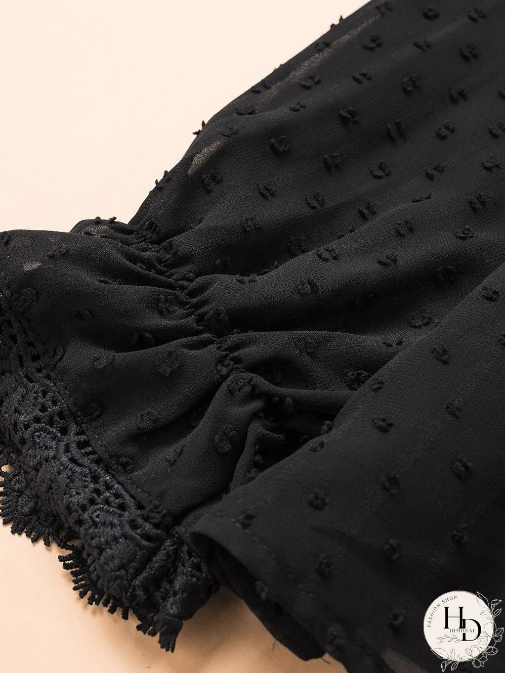 Elegant Swiss Dot Lace Detailed V-Neck Blouse