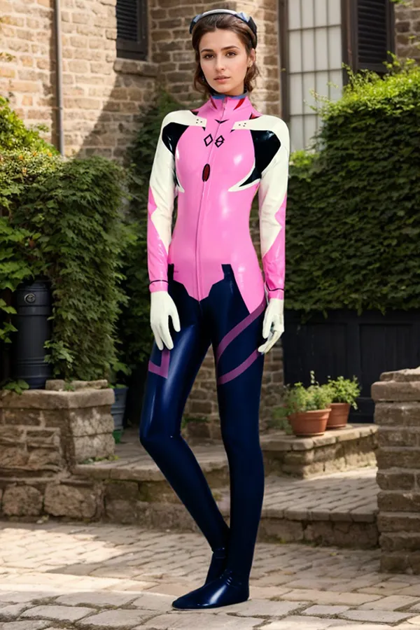Women Latex Catsuits EVA Pink White 