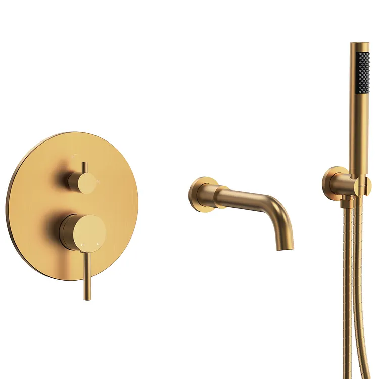 EVERSTEIN Roman Tub Faucet with Handheld in Brushed Gold, 7.87 Spout Reach
