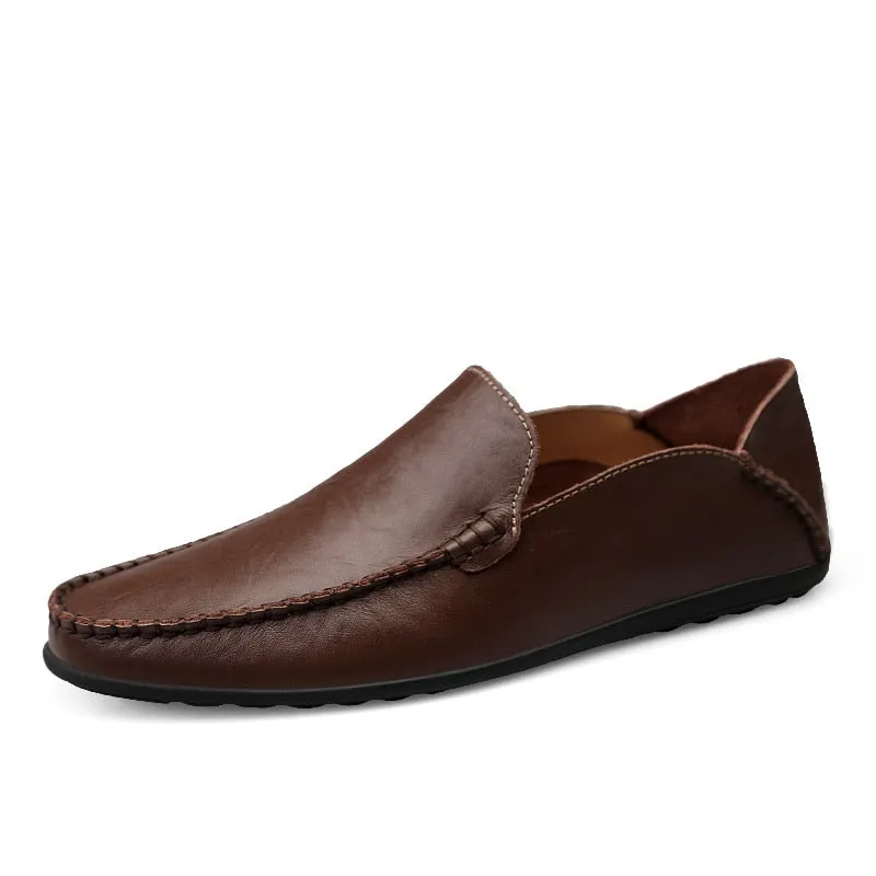 Genuine Leather Men Casual Shoes Luxury Brand 2020 Italian Mens Loafers Moccasins Breathable Slip on Boat Shoes Plus Size 38-46