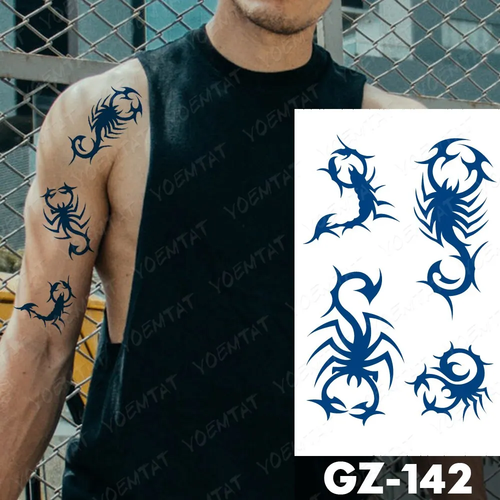 Sdrawing Lasting Ink Tattoos Body Art Waterproof Temporary Tattoo Sticker Line Dragon Tiger Totem Tatoo Arm Fake Fox Whale Tatto