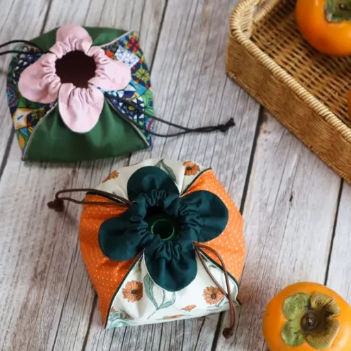 Persimmon Shaped Drawstring Pouch Sewing Template - Include Instructions